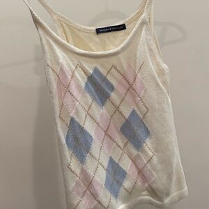 Brandy Melville Cream Argyle Knit Top